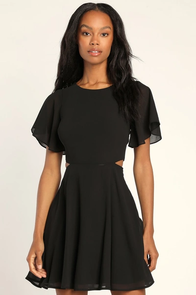 Lulus Blissful Love Black Cutout Mini Skater Dress