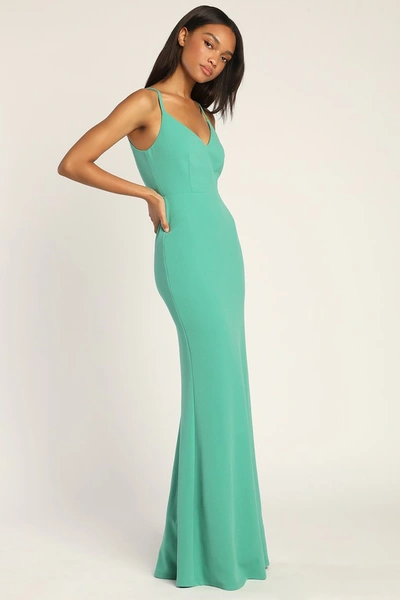 Lulus Moments Of Bliss Teal Green Backless Mermaid Maxi Dress