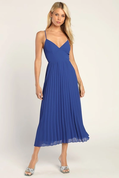 Lulus Perfectly Passionate Royal Blue Pleated Sleeveless Midi Dress