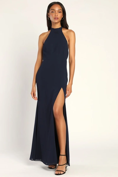 Lulus Captured Your Heart Navy Blue Halter Maxi Dress