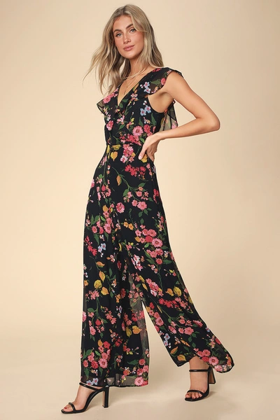 Lulus Blooming Love Black Floral Print Ruffled Jumpsuit