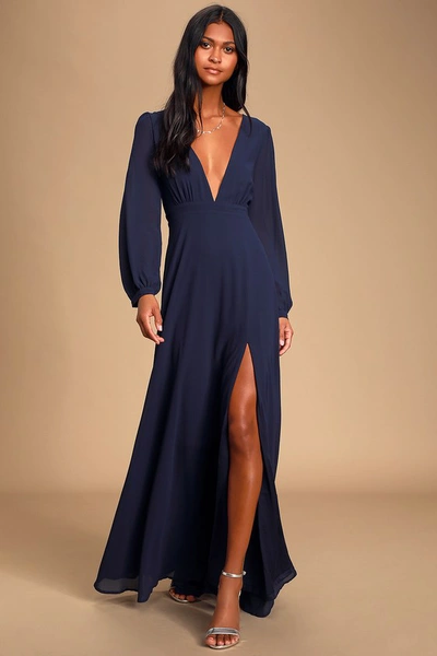 Lulus All My Life Navy Blue Long Sleeve Maxi Dress