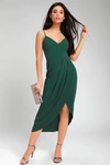 Lulus Reinette Dark Green Midi Dress In Dark Green