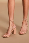 Lulus Aribaa Light Nude Lace-up High Heel Sandal Heels In Beige