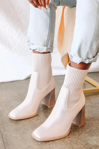 Lulus Naynee Bone Square Toe Mid-calf High Heel Boots In White