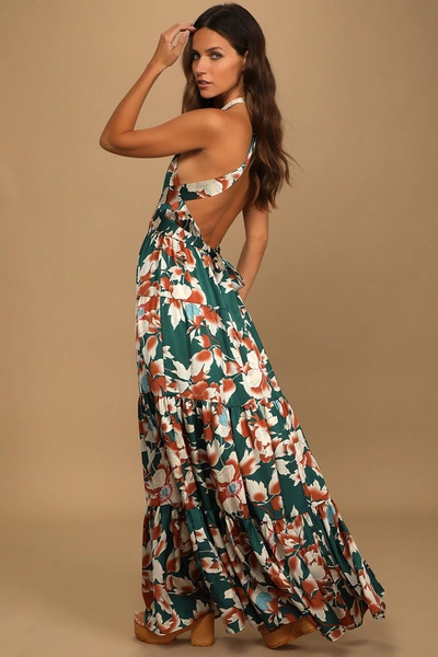 Lulus Heat Wave Babe Green Floral Print Tie-back Tiered Maxi Dress