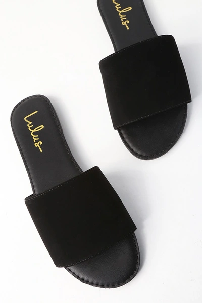 Lulus Addison Black Nubuck Slide Sandal Heels