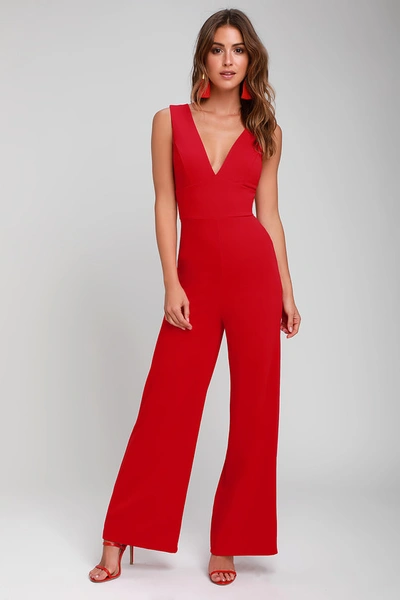 Lulus Ready For It Red Sleeveless Wide-leg Jumpsuit