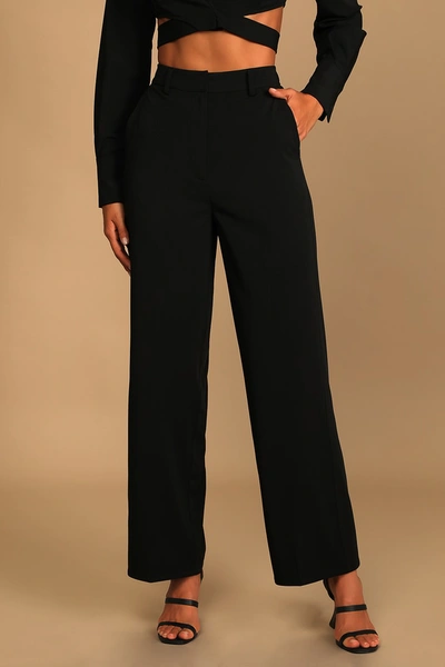 Lulus So Get This Black High-waisted Wide-leg Trouser Pants