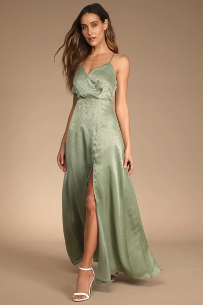lulus sage bridesmaid dress Dusty Sage Halter Keyhole A-line Long Bridesmaid Dress with Slit Dusty Sage / US 12