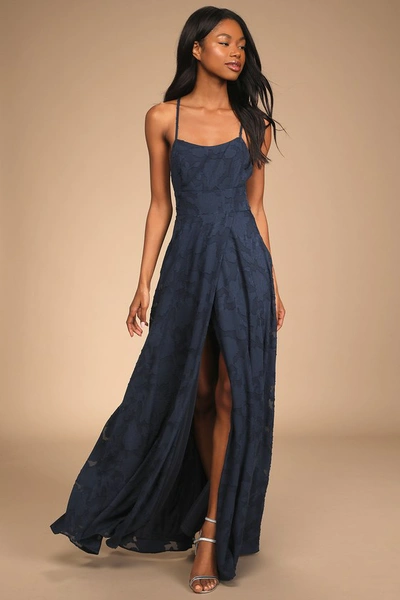 Lulus Let There Be Romance Navy Blue Burnout Floral Maxi Dress