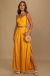 Lulus Out Tonight Mustard Yellow Two-piece Jumpsuit In Mustard Yellow