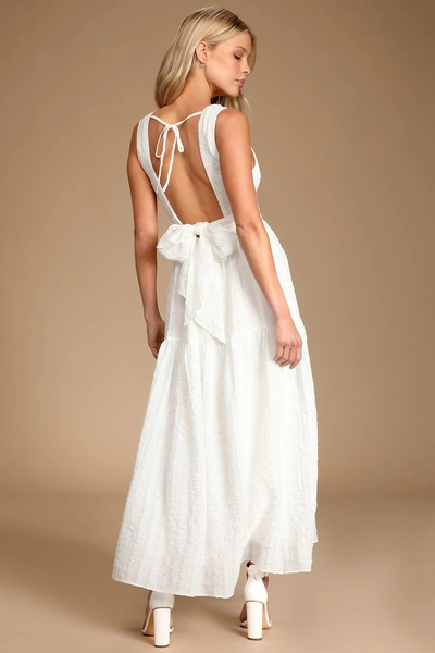 Lulus What A Trend White Tie-back Tiered Midi Dress