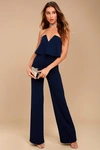 Lulus Power Of Love Navy Blue Strapless Jumpsuit In Navy Blue