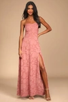 Lulus Garden Of Romance Rusty Rose Floral Burnout Strapless Maxi Dress In Pink