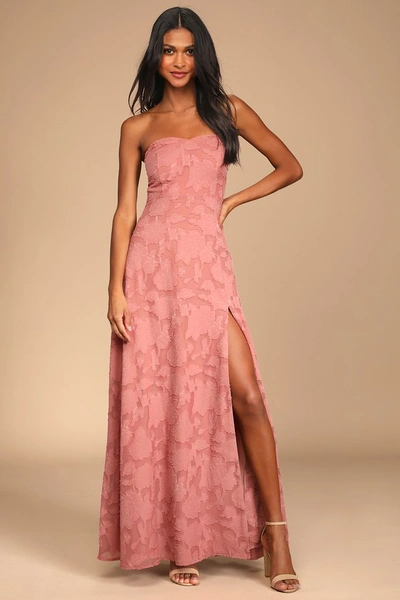 Lulus Garden Of Romance Rusty Rose Floral Burnout Strapless Maxi Dress In Pink