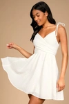 LULUS CUTE AND SWEET WHITE TIE-BACK MINI SKATER DRESS