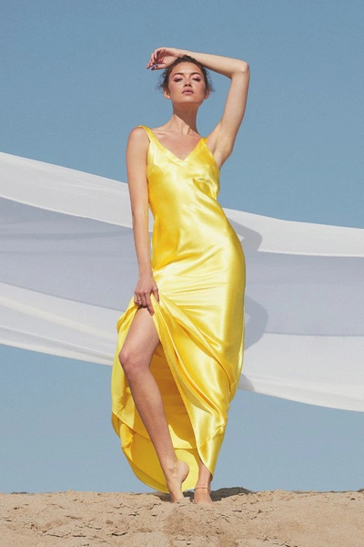 Lulus Perfectly Classy Yellow Satin Strappy Maxi Dress