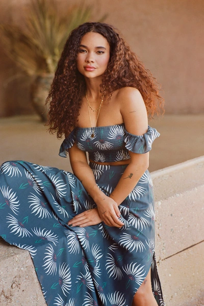 Lulus Trancoso Dusty Blue Floral Print Two-piece Maxi Dress
