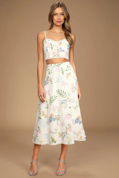 Lulus Sweet At Heart White Floral Embroidered Two-piece Midi Dress