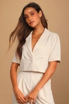Lulus Posh Company Ivory Cropped Short Sleeve Blazer In Ivory
