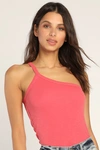 FREE PEOPLE ONE WAY OR ANOTHER CORAL PINK ONE-SHOULDER TANK TOP
