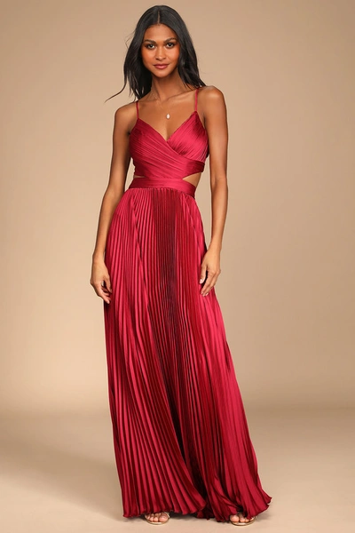 Lulus Got The Glam Wine Red Pleated Cutout Maxi Dress