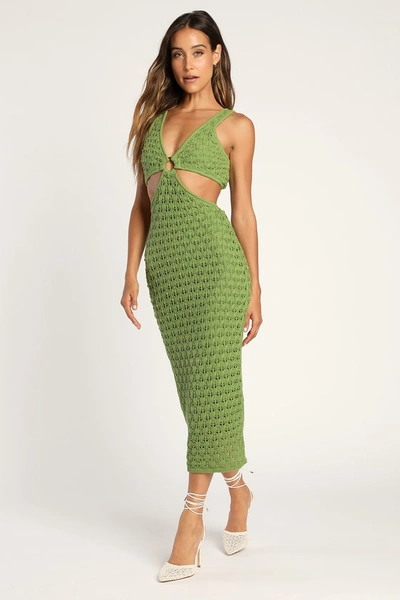 Lulus Beachside Bliss Green Knit Cutout Sleeveless Midi Dress