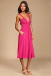 LULUS BOLD NEW LOOK MAGENTA TIE-BACK MIDI DRESS WITH POCKETS