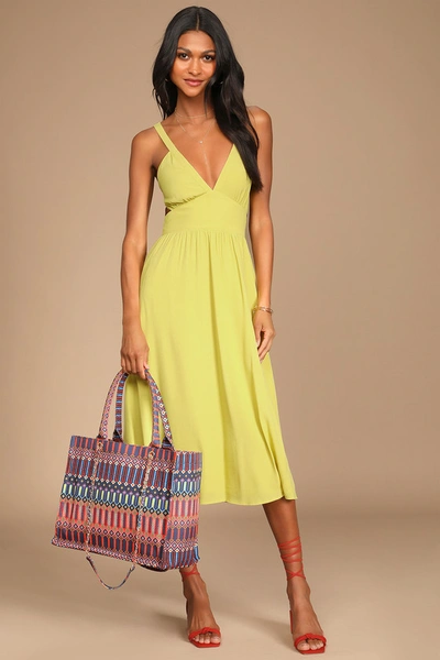 Lulus Bold New Look Lime Green Tie-back Midi Dress With Pockets