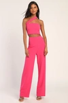 Lulus Flaunt It Like That Hot Pink One-shoulder Two-piece Jumpsuit In Hot Pink