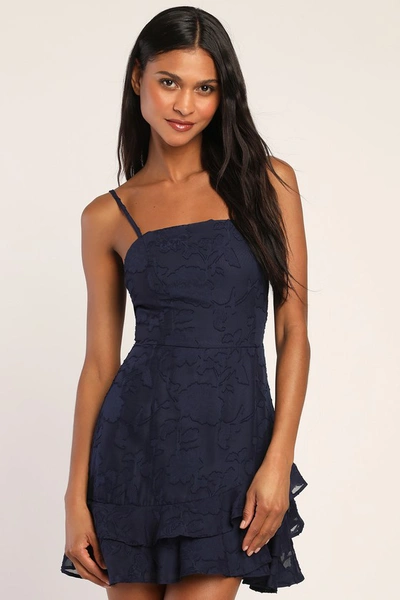 Lulus Days With You Navy Blue Floral Burnout Ruffled Mini Dress