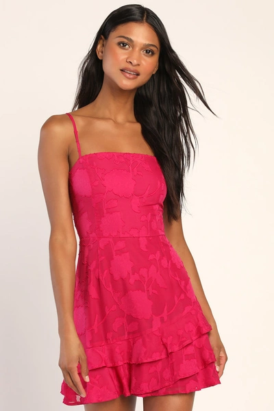 Lulus Days With You Magenta Floral Burnout Ruffled Mini Dress