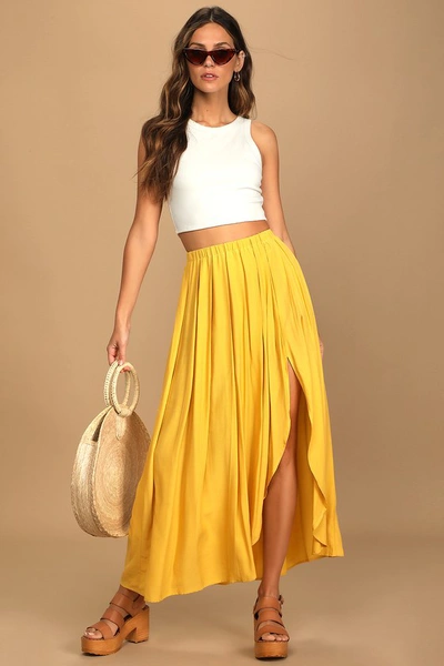 Lulus If You Pleats Yellow Pleated Maxi Skirt
