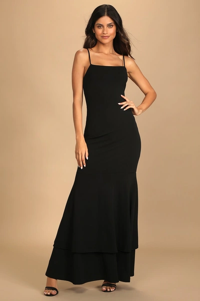 Lulus Tier And There Black Tiered Trumpet Hem Maxi Dress
