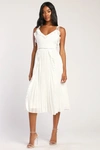 Lulus Never A Dull Moment White Tie-strap Pleated Midi Dress In White