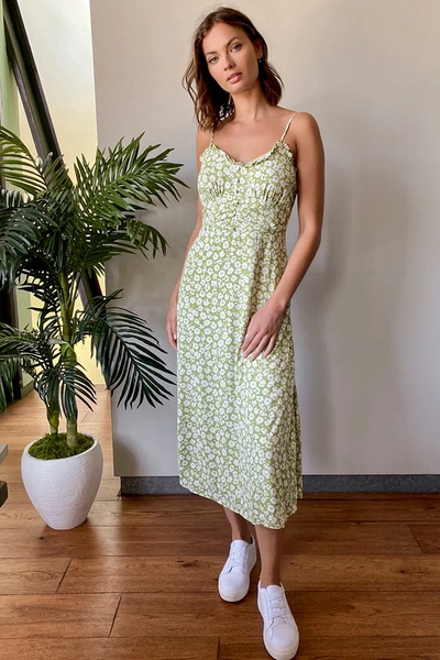 Lulus X Lush Timeless Touch Green Floral Print A-line Midi Dress