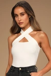 Lulus Essential Energy White Ribbed Sleeveless Cutout Cross-front Top In White