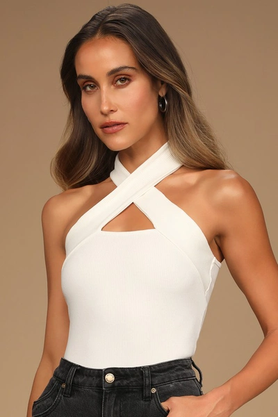 Lulus Essential Energy White Ribbed Sleeveless Cutout Cross-front Top