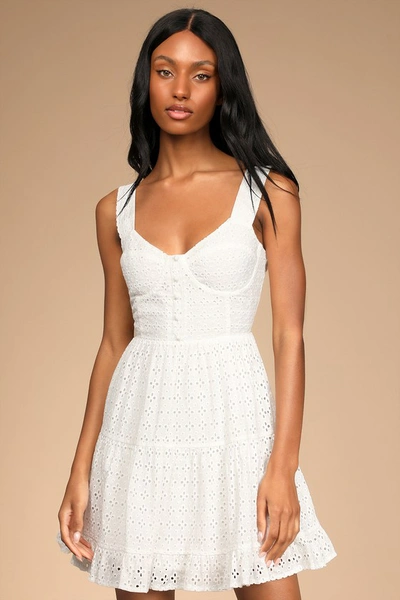 Lulus Sweetheart Of Summer White Eyelet Tiered Mini Dress
