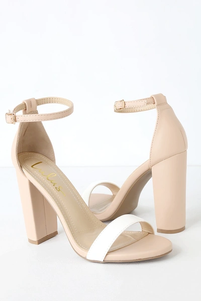 Lulus Taylor Light Nude And White Color Block Ankle Strap Heels
