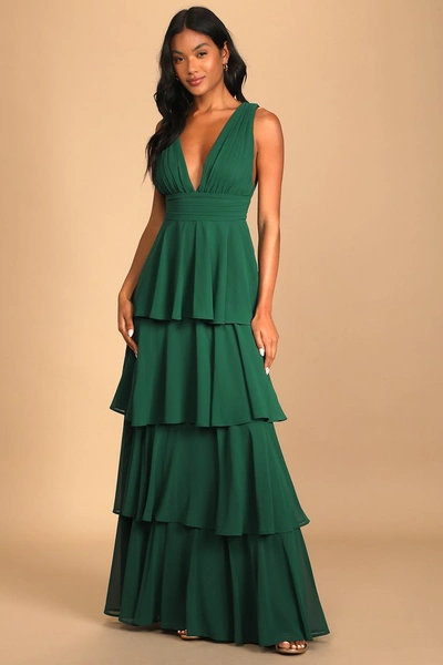 Lulus Amazing Evening Hunter Green Tiered Maxi Dress
