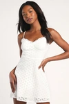 Lulus Friendly Flirtation White Sleeveless A-line Eyelet Mini Dress In White