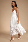 Lulus Feeling Like Forever White Jacquard Organza Lace-up Midi Dress In White