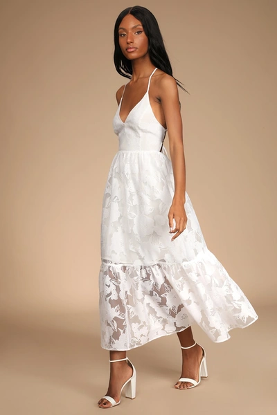 Lulus Feeling Like Forever White Jacquard Organza Lace-up Midi Dress