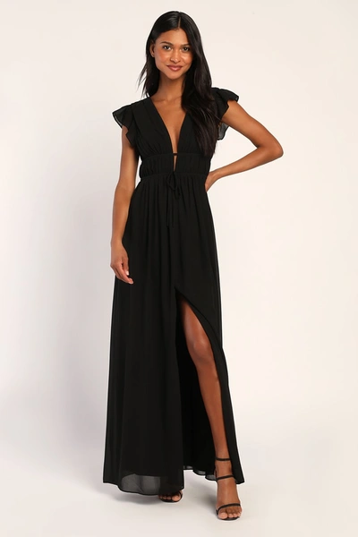 Lulus I'm All Yours Black Ruffled Maxi Dress