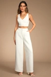 LULUS CHIC AND SOPHISTICATED IVORY TWEED WIDE-LEG PANTS