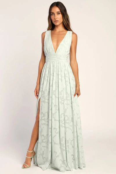 Lulus Sweet Sophistication Sage Green Burnout Floral Maxi Dress