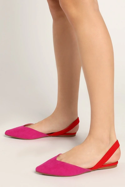 Lulus Mae Fuchsia And Red Suede Pointed-toe Slingback Flats