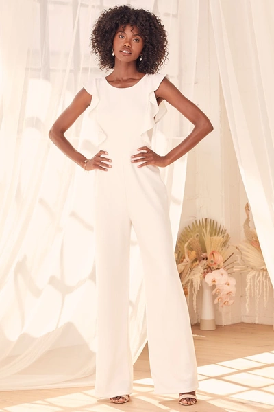 Lulus Feel Your Love White Ruffled Wide-leg Jumpsuit